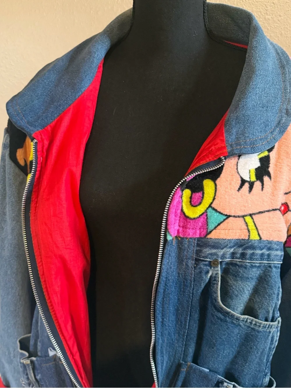 Bold Betty Boop Denim Jacket with Teal & Pink Graphic